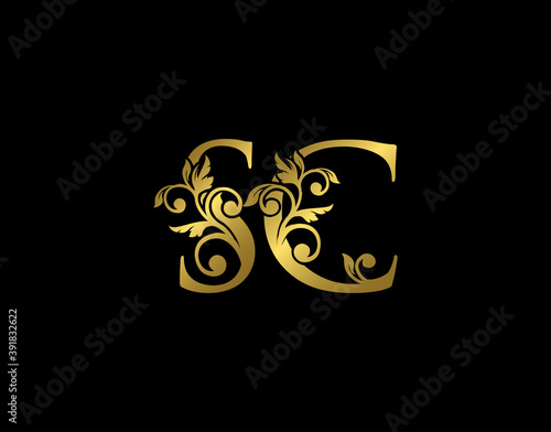 Gold S, C and SC Luxury Letter Logo Icon. Graceful royal style. Luxury alphabet arts logo.