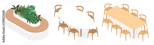 Set of isometric tables. Vector collection. Illustration in flat design.