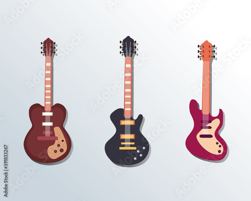 guitars instruments flat style symbol set vector design