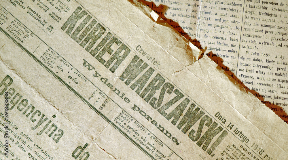 "Kurier Warszawski" (Kurjer, Kuryer) - 1918 - wielkonakładowy polski dziennik wydawany w latach 1821-1939									
 - obrazy, fototapety, plakaty 