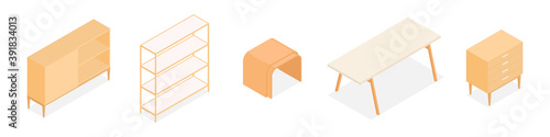 Set of isometric furniture. Vector collection. Illustration in flat design.