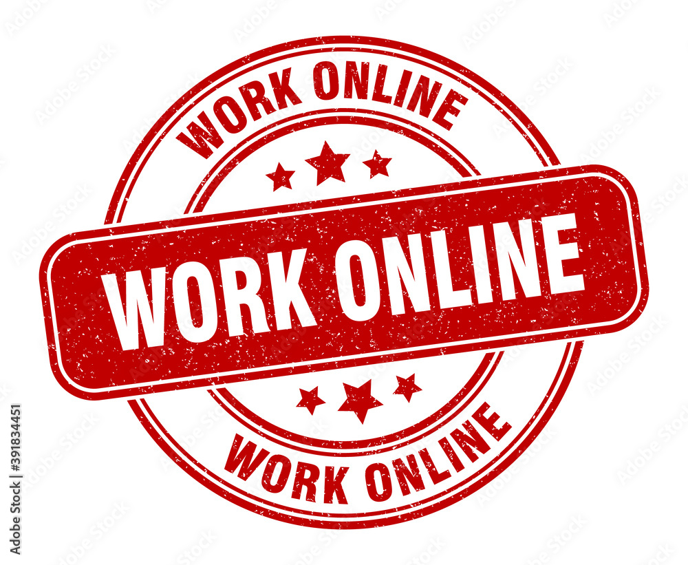 work online stamp. work online label. round grunge sign work online stamp. work online label. round grunge sign