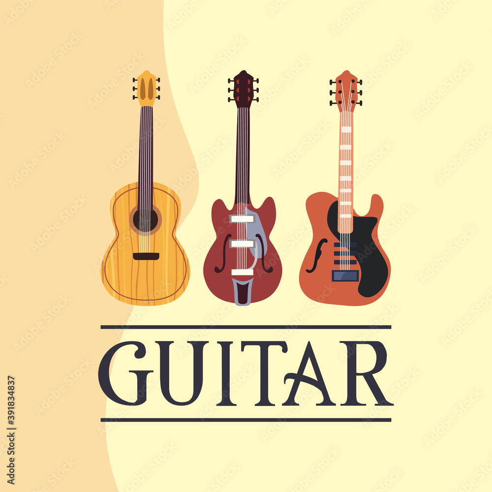 Naklejka premium guitars instruments flat style icon bundle vector design