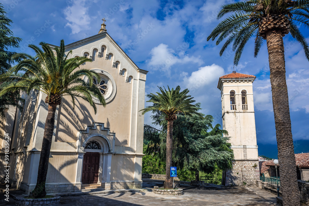 St Jerome church and bell tower located on one of the squares of historic part of Herceg Novi, Montenegro