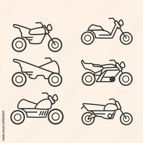 motorcycles icons transport, line style, set icons