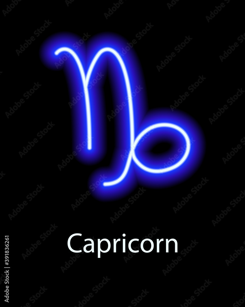 Blue neon zodiac sign Capricorn with caption. Predictions, astrology, horoscope. Blue neon zodiac sign Capricorn with caption. Predictions, astrology, horoscope.