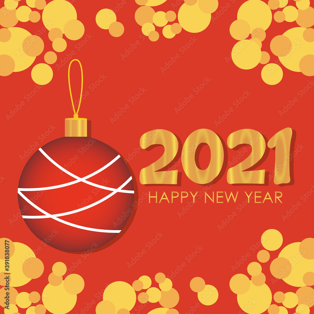 Naklejka premium happy new year golden design with red christmas ball