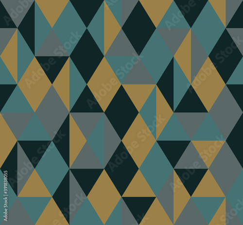 Seamless abstract background pattern. Diamond shapes and cross-cut triangles. Dark colors and elegant style. Vector illustration.