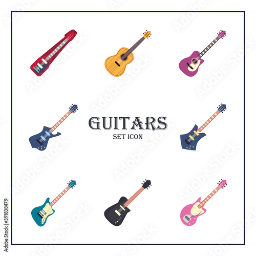 guitars instruments flat style collection of icons vector design