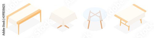 Set of isometric tables. Vector collection. Illustration in flat design.