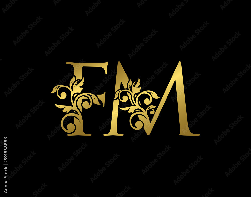 Gold F, M and FM Luxury Letter Logo Icon. Graceful royal style. Luxury ...