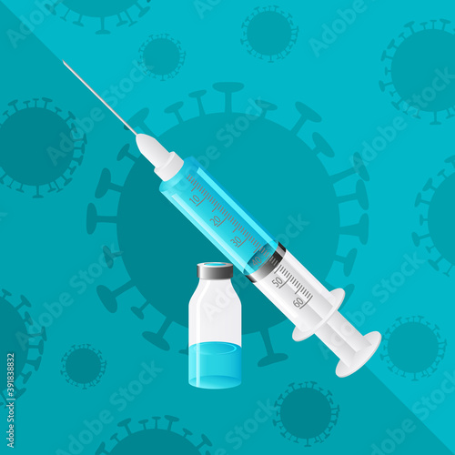 Medizin - Impfstoff - Ampule - Im Hintergrund Virus abgebildet
