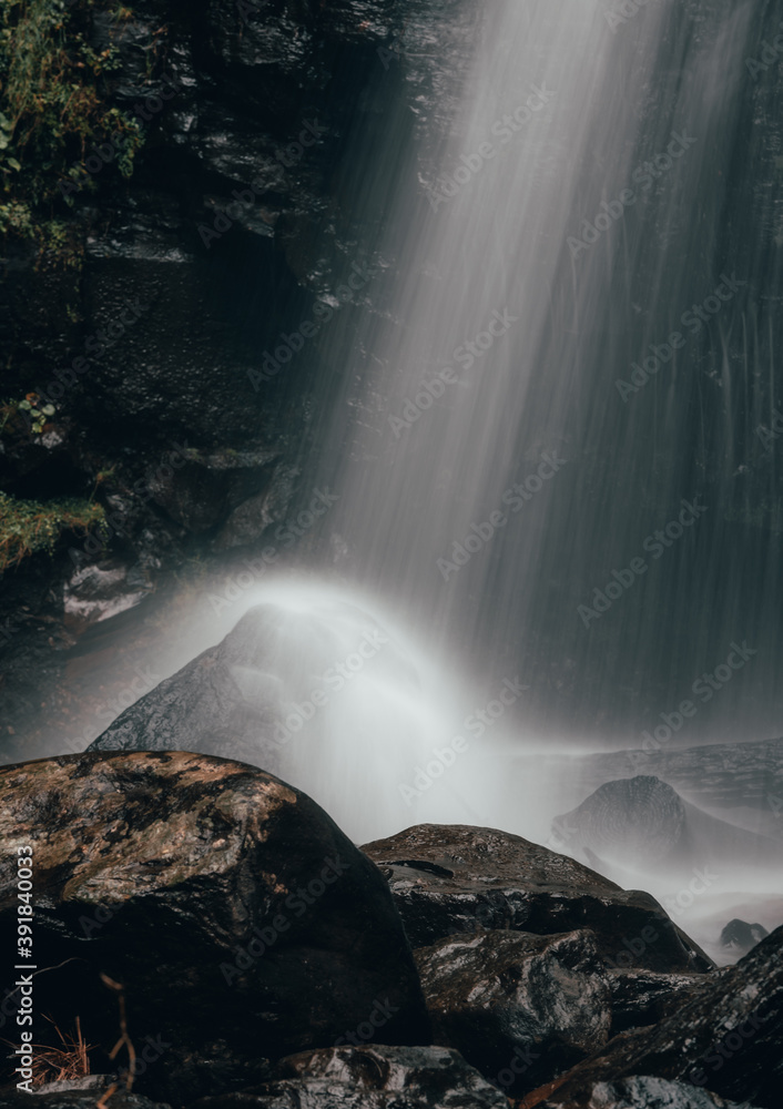 Long exposure of a black stone waterfall, minimalist landscape made in central Mexico in one of its forests 3. 