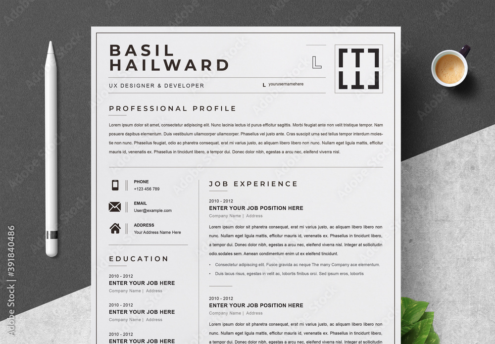 Modern and Creative Resume with Cover Letter Stock Template | Adobe Stock
