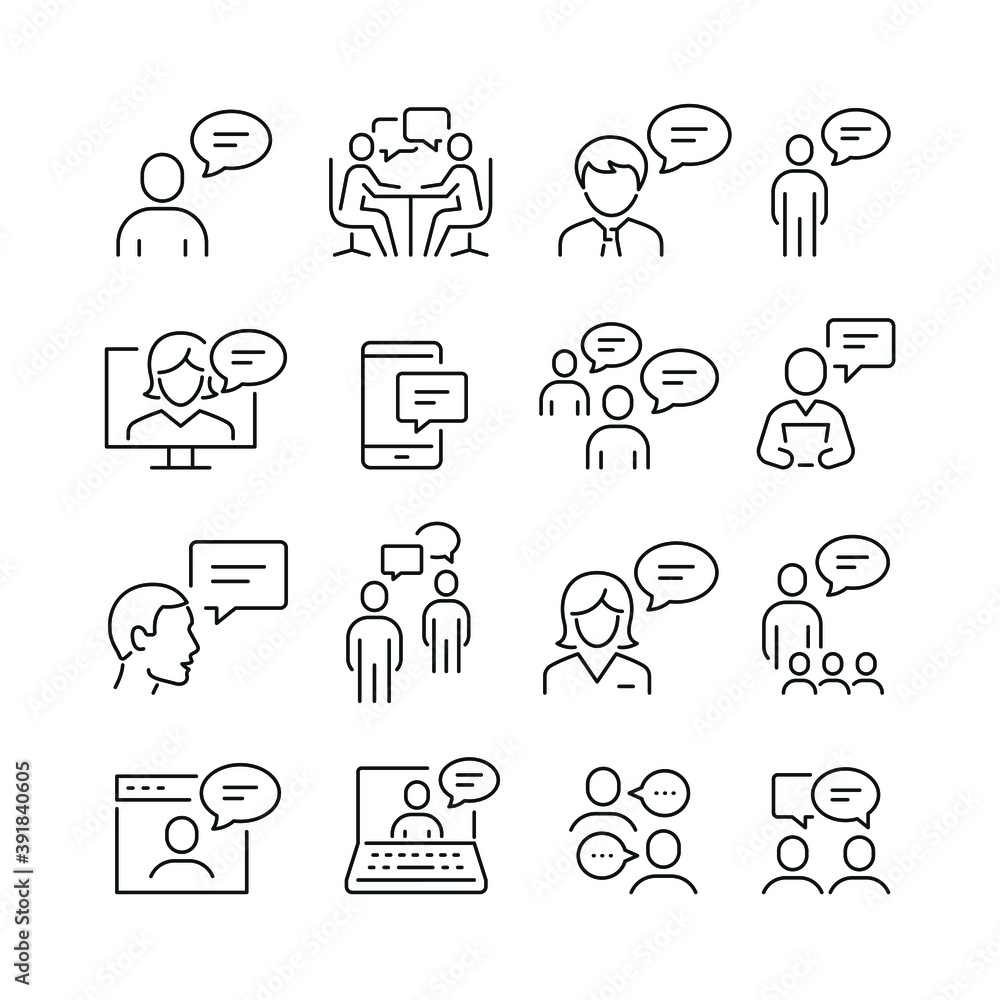 Fototapeta premium Speech related icons: thin vector icon set, black and white kit