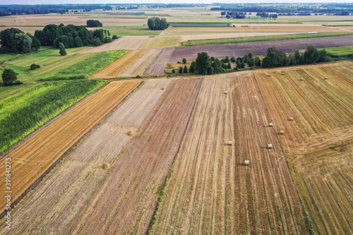 Drone aerial view of fields in small Jaczew village, Gmina Korytnica, Mazovia Province of Poland
