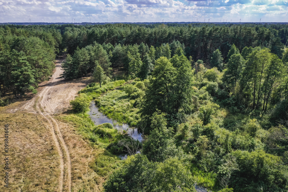 Aerial high angle landscape near Paplin village within Wegrow County, Mazovia Province in Poland