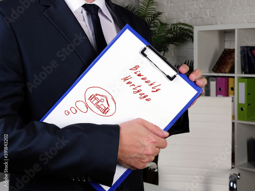 Quadro su tela Financial concept meaning Biweekly Mortgage with sign on the page