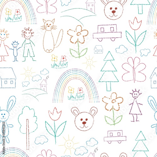 Set of children hand drawing line doodles, vector illustration isolated.