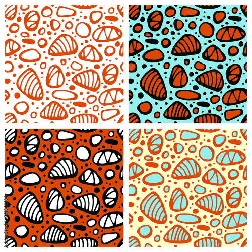 Seamless pattern with sea pebble. Texture for fabric, textile in pastel colors. Hand drawn vector illustration of stones.