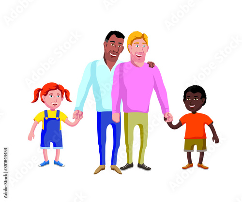 Cartoon illustration of a LGBT family with children