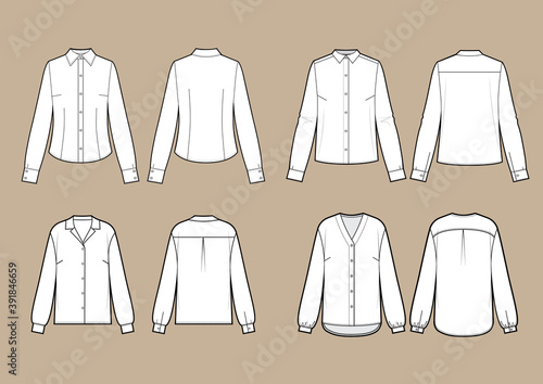 Blouse set, different models set. Vector illustration