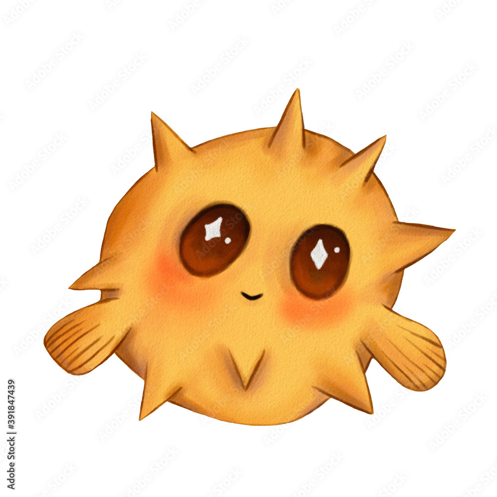 cute illustration elements brown round sea fish ball with big eyes and ...