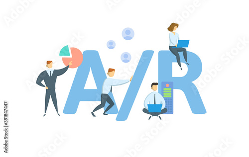 A/R, Accounts Receivable. Concept with keywords, people and icons. Flat vector illustration. Isolated on white background.