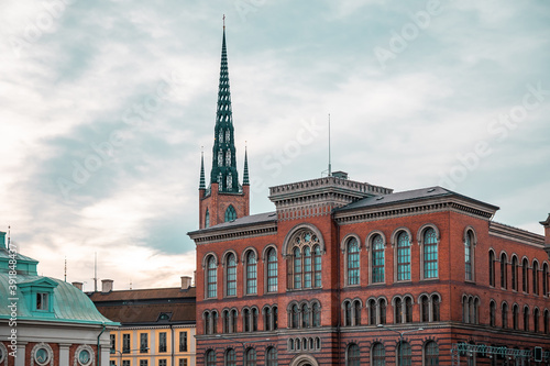 STOCKHOLM, SWEDEN - JANUARY, 2020: View of Riddarholmen Church in Gamla Stan.