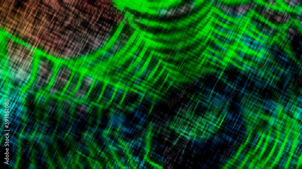 Abstract green cobweb in digital cyberspace dark background. Imaginary nature web trap in artistic texture with checked pattern and colored zero binary data code in black space. High tech engineering. Abstract green cobweb in digital cyberspace dark background. Imaginary nature web trap in artistic texture with checked pattern and colored zero binary data code in black space. High tech engineering.