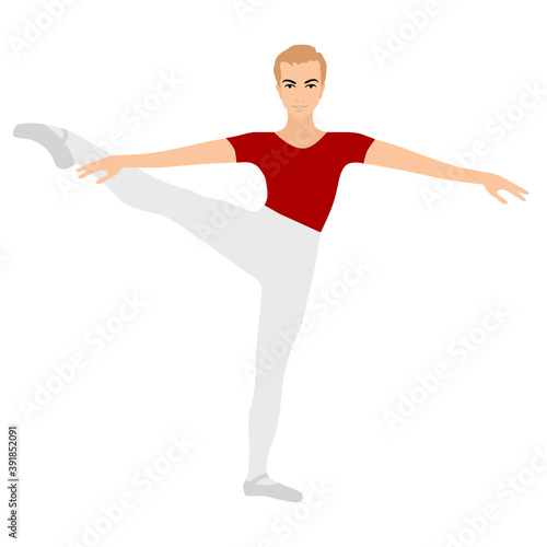 Guy, male ballet dancer, pose. The prince Nutcracker. Vector illustration. Boy actor