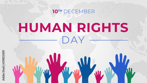 Human Rights Day Red Background Banner with Hands