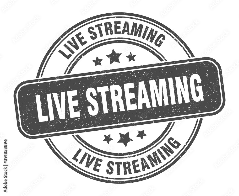live streaming stamp. live streaming label. round grunge sign