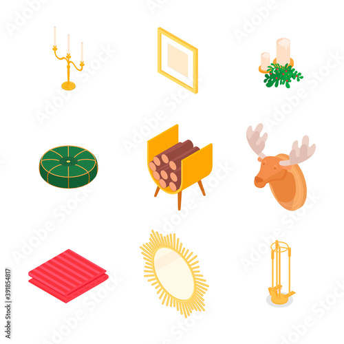 Isometric home decoration and furniture set. Vector collection. Illustration in flat design.
