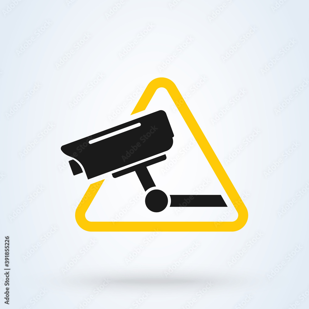 Surveillance camera warning sign icon or logo. Security Alarm concept. Surveillance CCTV Camera vector illustration. Surveillance camera warning sign icon or logo. Security Alarm concept. Surveillance CCTV Camera vector illustration.