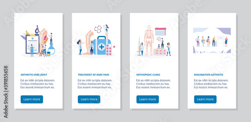 Cards with concept of research, diagnosis and treatment of knee osteoarthritis