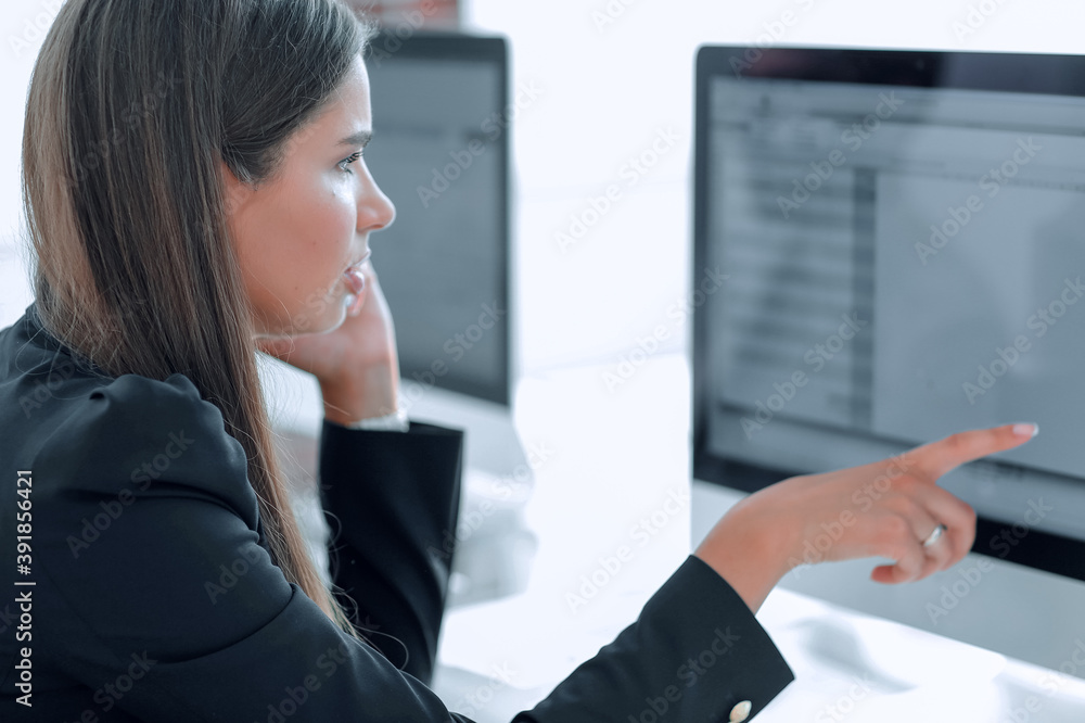 business woman discusses computer data business woman discusses computer data