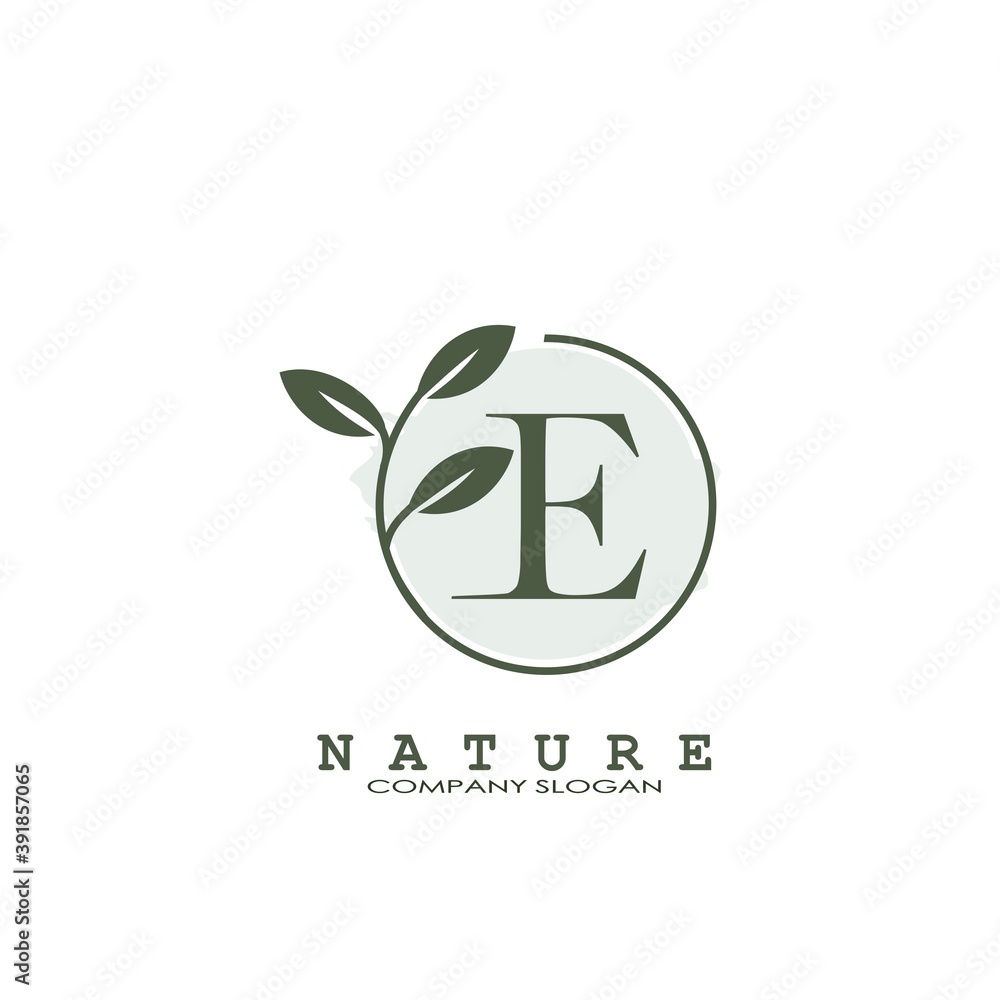 Fototapeta premium E Letter Nature Floral Logo