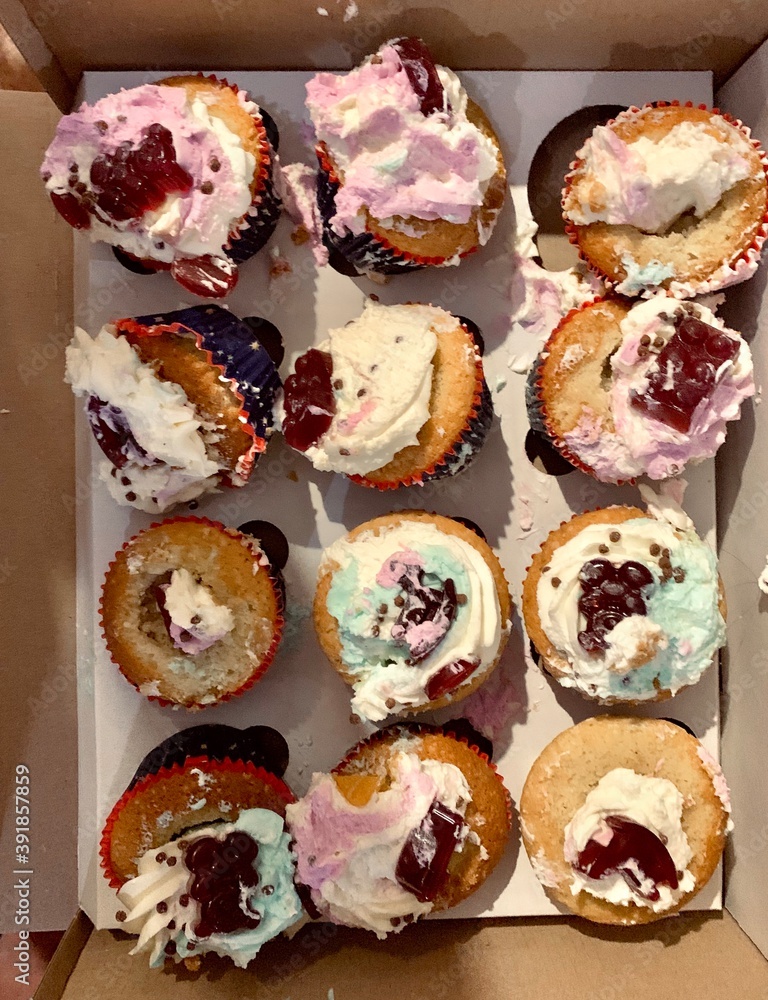 Smashed fallen spoiled birthday holiday capcakes, epic fail, broken