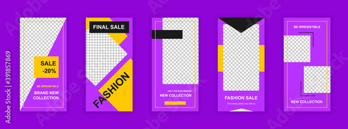 Fashion sale editable templates set for Instagram stories. Brand new collection, final sale promotion. Elegant design for social networks. Insta story mockup with free copy space vector illustration.