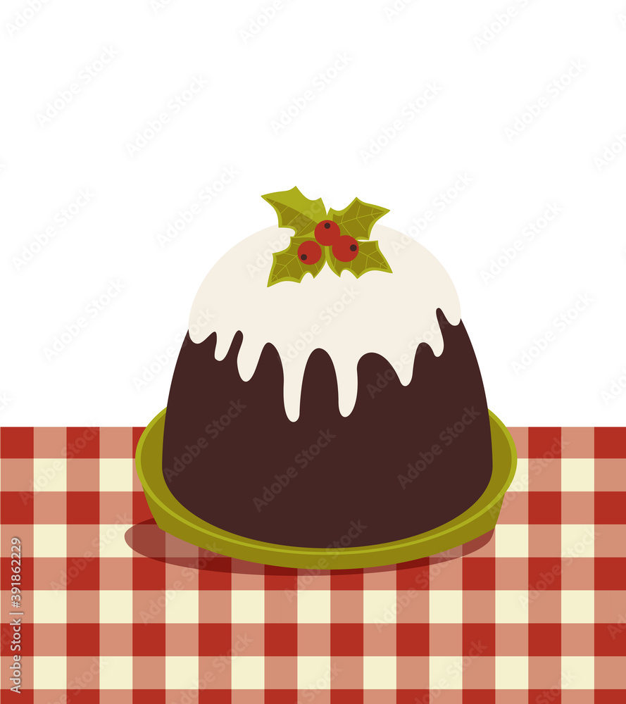 Traditional Christmas Pudding on tablecloth icon Traditional Christmas Pudding on tablecloth icon