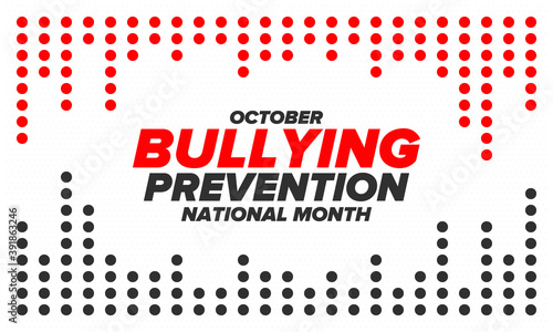 National Bullying Prevention Month in October. Stop bullying. Annual nationwide campaign to keep all youth safe from bullying. Orange color. Poster, card, banner, background. Vector illustration