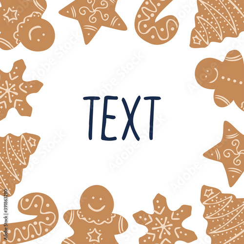 Isolated vector colorful illustration frame with traditional ginger bread figures