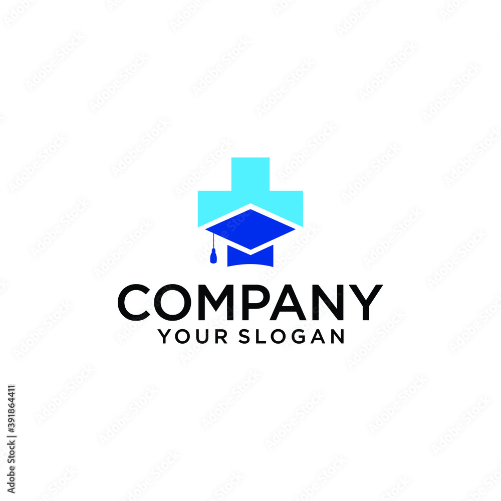 Medical health university logo. Toga hat with medical cross logo concept. Healthy education school logo design Medical health university logo. Toga hat with medical cross logo concept. Healthy education school logo design
