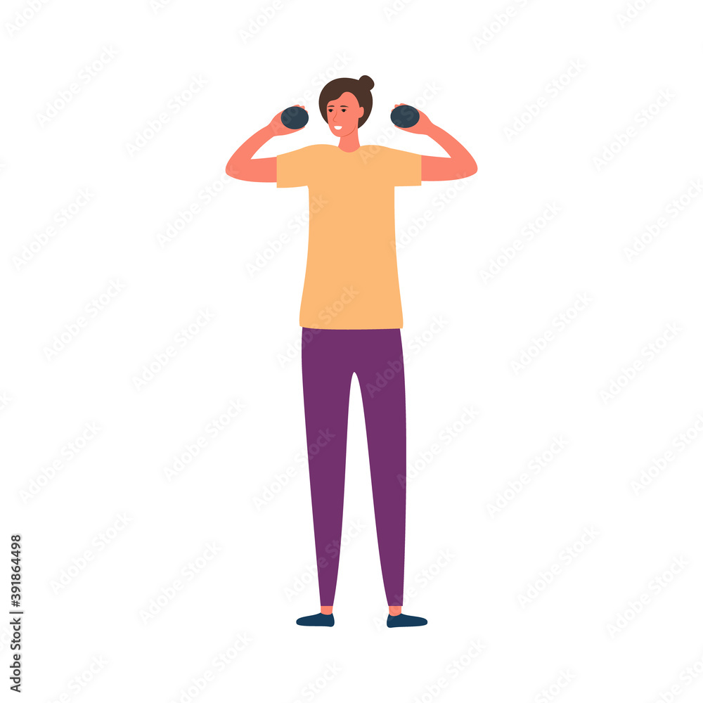 Cartoon woman exercising with dumbbells on a white background. Flat vector. A girl in sportswear does exercises on her arms. Fitness concept. Online training.
Cartoon woman exercising with dumbbells on a white background. Flat vector. A girl in sportswear does exercises on her arms. Fitness concept. Online training.