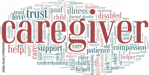 Caregiver vector illustration word cloud isolated on a white background.