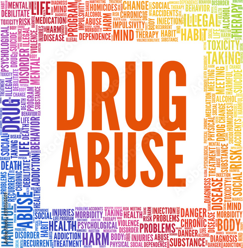 Drug abuse vector illustration word cloud isolated on a white background.