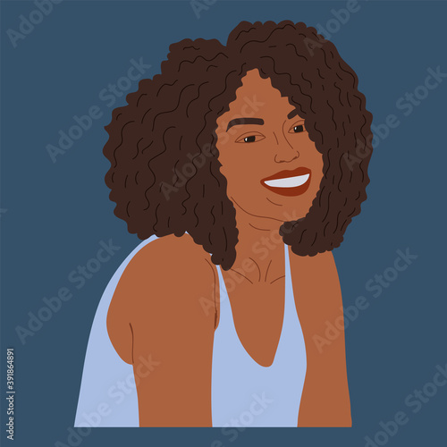 Portrait Of An Afro Woman. Poster of the struggle for equality of races and women. Feminism, people's struggle for racial equality. Black portrait of a girl. Vector illustration