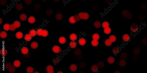 Dark red vector background with covid-19 symbols.