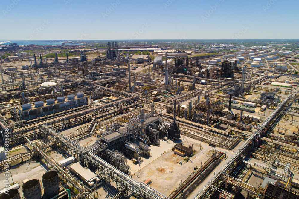 Fototapeta premium Aerial Overhead view of Petroleum Refinery Facilities